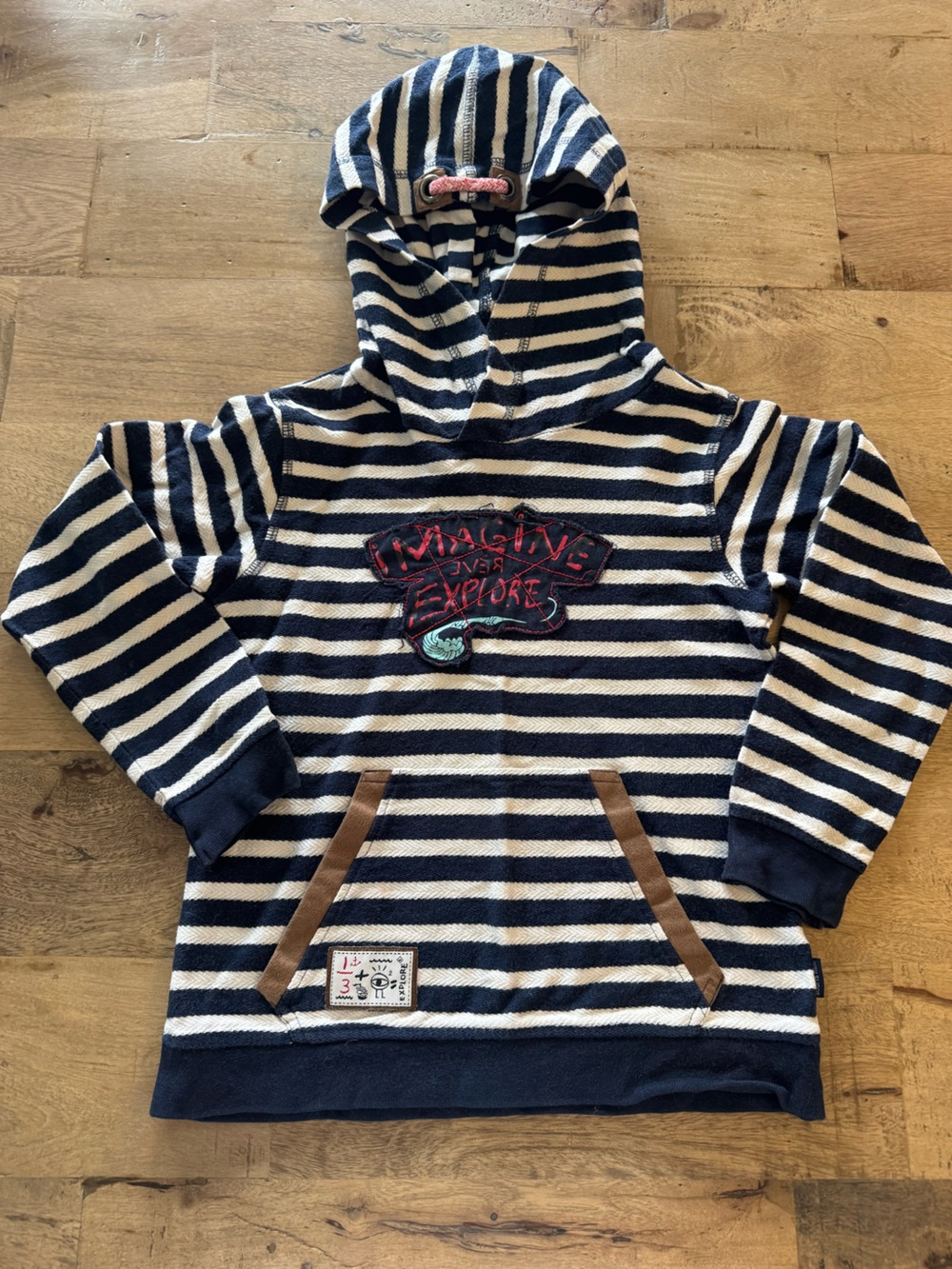 Souris Mini Kids Navy White Striped nautical Hooded top Imagine Explore 6 Y